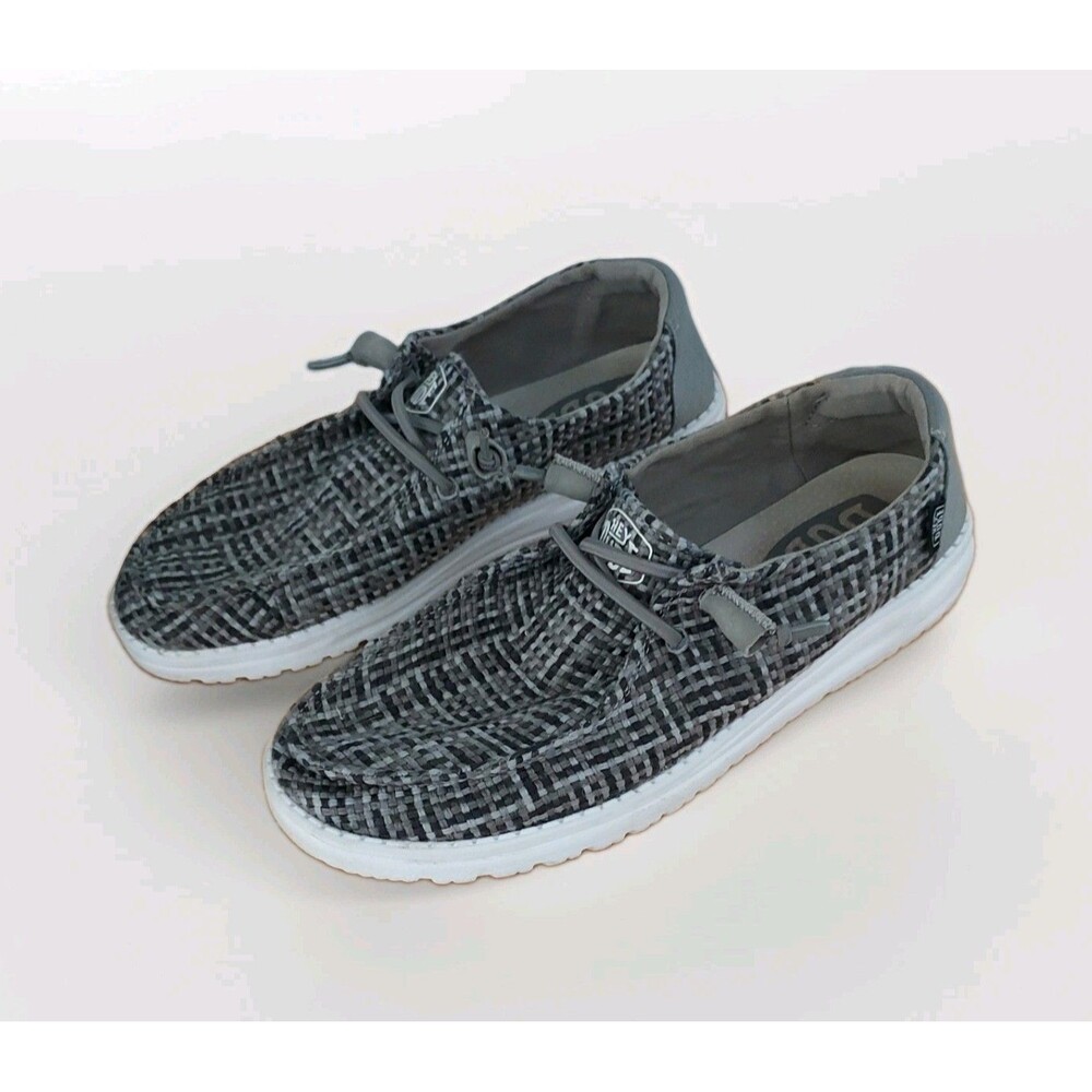 Hey Dude Wendy Crosshatch Gray Woven Slip On Loafers Shoes Women's Size 9